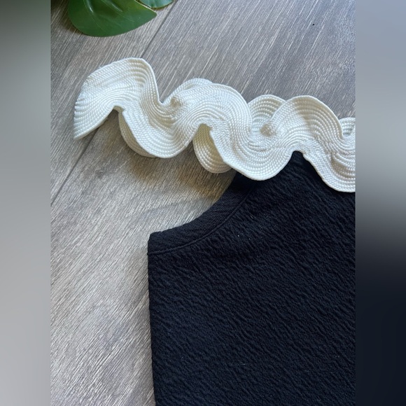 NWOT! Anthropologie Maeve Colorblock Off-The-Shoulder Ribbon Trim Crop Top L - Picture 3 of 10